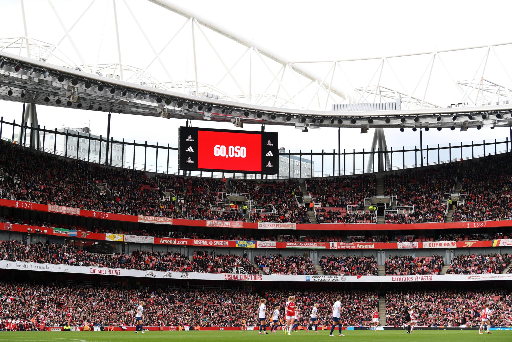 LONDON, ENGLAND - MARCH 03: A general view as the LED Screen displays the match attendance of 