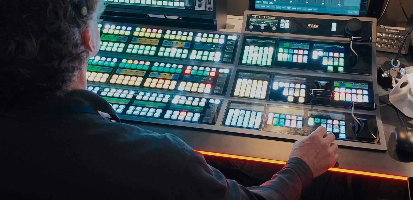 Operator managing a Ross Video production workflow inside the New York Stock Exchange broadcast facility.