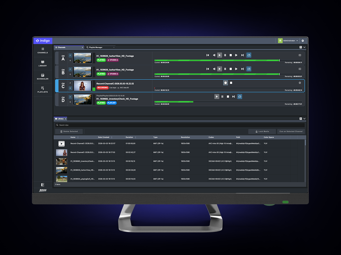 Gain clear, powerful ingest and playout control from any connected browser. Switch between different setups with Flex Channels, and quickly browse, manage and work with all your assets.
